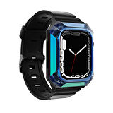 Watch 40mm Uyumlu KRD-88 Sert PC Kasa Koruyuculu Uyumlu Zore Kordon-Mavi