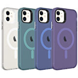 iPhone 12 Uyumlu Zore Magsafe Şarj Özellikli Buzlu Transparan C-Pro Sert Kılıf-Lacivert