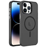 iPhone 14 Pro Max Uyumlu Zore Magsafe Şarj Özellikli Buzlu Transparan C-Pro Sert Kılıf-Siyah