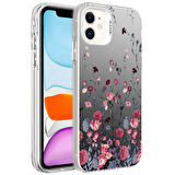 Apple iPhone 12 Kılıf Desenli Zore Silver Sert Kapak-Çiçek