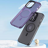 iPhone 14 Pro Max Uyumlu Mat Arka Yüzey Wireless Şarj Özellikli Zore Locik Kapak-Derin Mor