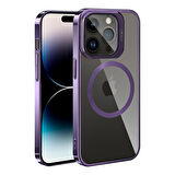 iPhone 14 Pro Uyumlu Magsafe Wireless Şarj Özellikli Standlı Zore Klon Kılıf-Derin Mor
