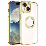 iPhone 15 Uyumlu Kamera Korumalı Logo Gösteren Zore Omega Kılıf-Gold