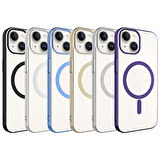 iPhone 15 Uyumlu Zore Wireless Şarj Özellikli Pixel Magsafe Kapak-Gold