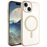 iPhone 15 Plus Uyumlu Zore Wireless Şarj Özellikli Pixel Magsafe Kılıf-Gold