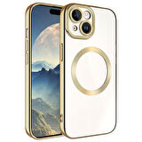 iPhone 15 Plus Uyumlu Magsafe Wireless Şarj Özellikli Zore Setro Silikon-Gold