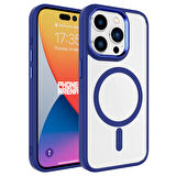 iPhone 15 Pro Uyumlu Wireless Şarj Özellikli Zore Krom Magsafe Silikon Kılıf-Lacivert
