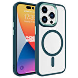 iPhone 15 Pro Uyumlu Wireless Şarj Özellikli Zore Krom Magsafe Silikon Kılıf-Koyu Yeşil