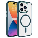 iPhone 15 Pro Max Uyumlu Wireless Şarj Özellikli Zore Krom Magsafe Silikon Kılıf-Koyu Yeşil