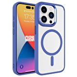 iPhone 15 Pro Max Uyumlu Wireless Şarj Özellikli Zore Krom Magsafe Silikon Kılıf-Mavi