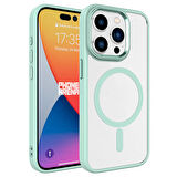 iPhone 15 Pro Max Uyumlu Wireless Şarj Özellikli Zore Krom Magsafe Silikon Kılıf-Yeşil