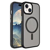 iPhone 15 Plus Uyumlu Mat Arka Yüzey Wireless Şarj Özellikli Zore Flet Magsafe Kılıf-Siyah