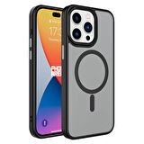 iPhone 15 Pro Max Uyumlu Mat Arka Yüzey Wireless Şarj Özellikli Zore Flet Magsafe Kılıf-Siyah