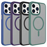 iPhone 15 Pro Max Uyumlu Mat Arka Yüzey Wireless Şarj Özellikli Zore Flet Magsafe Kapak-Mavi