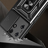 Tecno Spark 10 Pro Kılıf Magnetik Standlı Kamera Korumalı Zore Sürgülü Vega Kapak-Siyah