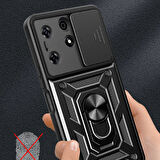 Tecno Spark 10 Pro Kılıf Magnetik Standlı Kamera Korumalı Zore Sürgülü Vega Kapak-Siyah