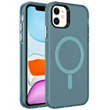 iPhone 12 Uyumlu Zore Magsafe Şarj Özellikli Buzlu Transparan C-Pro Sert Kılıf-Koyu Yeşil