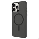 iPhone 15 Pro Uyumlu Zore Magsafe Şarj Özellikli Buzlu Transparan C-Pro Sert Kapak-Siyah