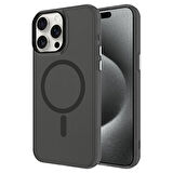 iPhone 15 Pro Max Uyumlu Zore Magsafe Şarj Özellikli Buzlu Transparan C-Pro Sert Kılıf-Siyah