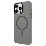 iPhone 15 Pro Max Uyumlu Zore Magsafe Şarj Özellikli Buzlu Transparan C-Pro Sert Kapak-Koyu Gr
