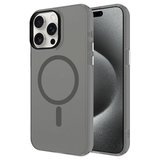 iPhone 15 Pro Max Uyumlu NRTK Magsafe Şarj Özellikli Buzlu Transparan C-Pro Sert Kılıf-Koyu Gr