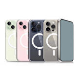 iPhone 15 Pro Uyumlu Magsafe Şarj Özellikli Şeffaf Sert PC Zore Embos Kılıf-Renksiz