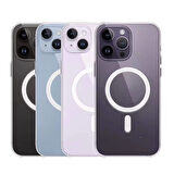 iPhone 15 Plus Uyumlu Magsafe Şarj Özellikli Şeffaf Sert PC Zore Embos Kılıf-Renksiz