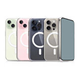 iPhone 15 Plus Uyumlu Magsafe Şarj Özellikli Şeffaf Sert PC Zore Embos Kılıf-Renksiz