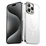 iPhone 15 Pro Uyumlu Zore Wireless Şarj Özellikli Şeffaf G-Glass Kapak-Titanyum