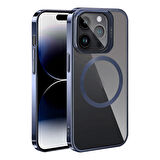 iPhone 15 Pro Max Uyumlu Magsafe Wireless Şarj Özellikli Standlı Zore Klon Kılıf-Lacivert