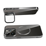 iPhone 15 Pro Max Uyumlu Magsafe Wireless Şarj Özellikli Standlı Zore Klon Kılıf-Lacivert