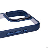 iPhone 15 Pro Max Uyumlu Kamera Lens Korumalı Standlı Zore Klon Lensli Kapak-Lacivert