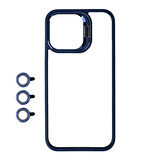 Apple iPhone 15 Pro Max Kılıf Kamera LZYL Korumalı Standlı Zore Klon LZYLli Kapak-Lacivert
