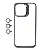 iPhone 15 Pro Max Uyumlu Kamera LZore Korumalı Standlı Zore Klon LNSM-li Kılıf-Gri