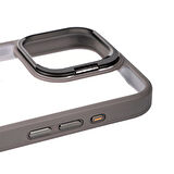 iPhone 15 Pro Max Uyumlu Kamera LZore Korumalı Standlı Zore Klon LNSM-li Kılıf-Gri