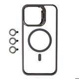 iPhone 15 Pro Uyumlu Magsafe Wireless Şarj Özellikli Standlı Zore Magsafe Klon Lensli Kapak-Gr