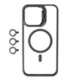 iPhone 15 Pro Uyumlu Magsafe Wireless Şarj Özellikli Standlı Zore Magsafe Klon LNSM-li Kılıf-Gr