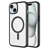 iPhone 15 Plus Uyumlu Wireless Şarj Özellikli Sert PC Zore Mat Riksos Magsafe Kılıf-Siyah