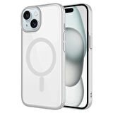 iPhone 15 Plus Uyumlu Wireless Şarj Özellikli Sert PC Zore Mat Riksos Magsafe Kılıf-Gümüş