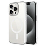 iPhone 15 Pro Uyumlu Wireless Şarj Özellikli Sert PC Zore Mat Riksos Magsafe Kapak-Gümüş