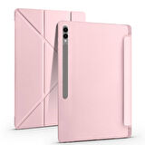 Galaxy Tab S9 Ultra Kılıf  Uyumlu ​FRMS Tri Folding Kalem Bölmeli Standlı Kılıf-Rose Gold