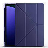 Galaxy Tab S9 Ultra Kılıf  Uyumlu ​MXSP Tri Folding Kalem Bölmeli Standlı Kılıf-Lacivert