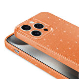 iPhone 15 Pro Uyumlu Kamera Korumalı Simli Lüks Zore Koton Kapak-Turuncu