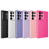 Galaxy S22 Ultra Uyumlu Kamera Korumalı Simli Lüks Zore Koton Kapak-Turuncu