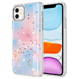 iPhone 11 Uyumlu Simli Desenli Parlak Zore Task Kılıf-Mavi