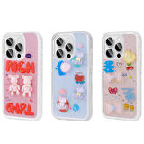 iPhone 15 Pro Max Uyumlu Kabartma Figürlü Parlak Zore Minimini Silikon Kapak-Kırmızı