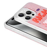 iPhone 15 Pro Max Uyumlu Kabartma Figürlü Parlak Zore Minimini Silikon Kılıf-Pembe