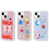 iPhone 15 Uyumlu Kabartma Figürlü Parlak Zore Minimini Silikon Kılıf-Mor