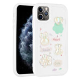 Apple iPhone 11 Pro Max Kılıf Kabartma Figürlü Parlak Zore Toys Silikon Kapak-Beyaz