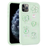 iPhone 11 Pro Max Uyumlu Kabartma Figürlü Parlak Zore Toys Silikon Kılıf-Açık Yeşil